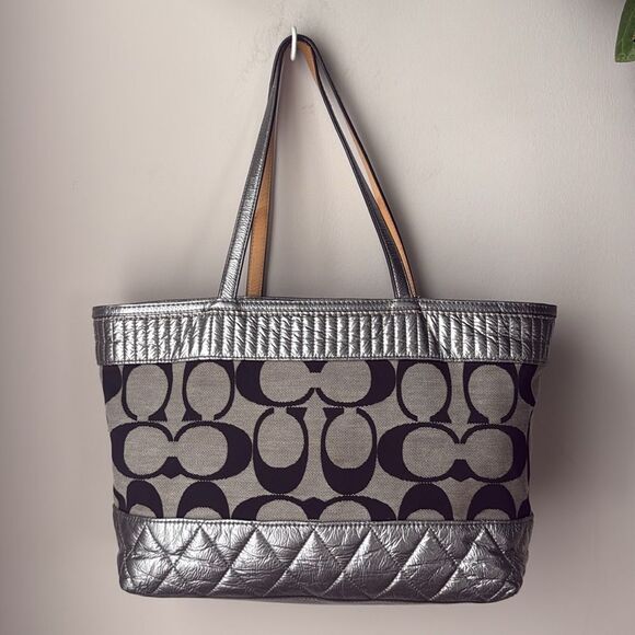 Vintage Coach Signature Metallic Classic Poppy Quilted Canvas Tote G1176‑18676 - Picture 4 of 14